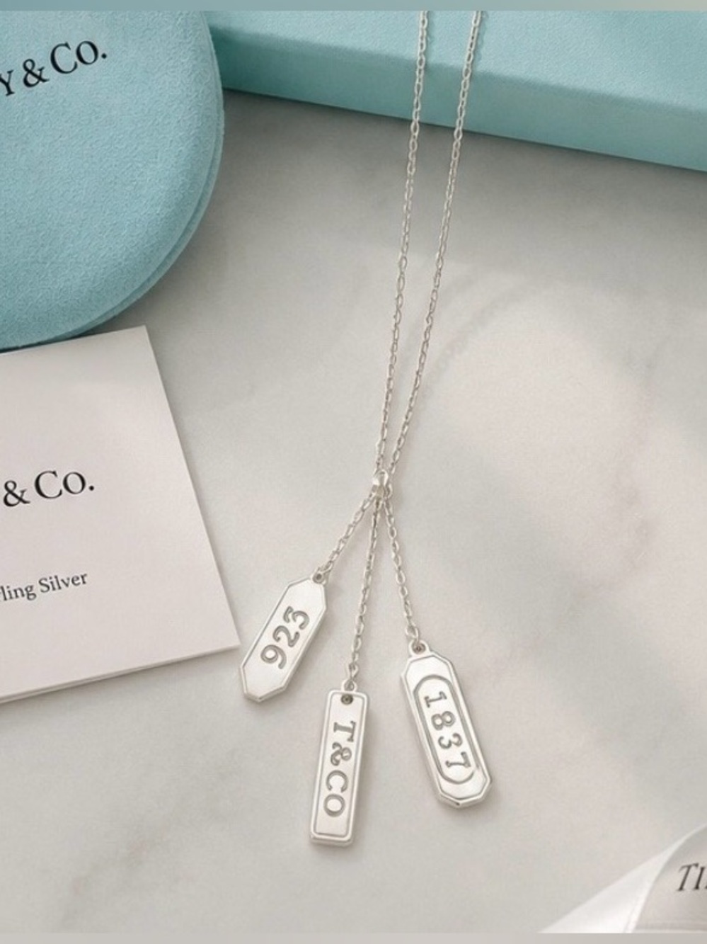 Tiffany & Co. 1837 Triple Bar Elements Lariat Necklace Pendant 18” Silver 925